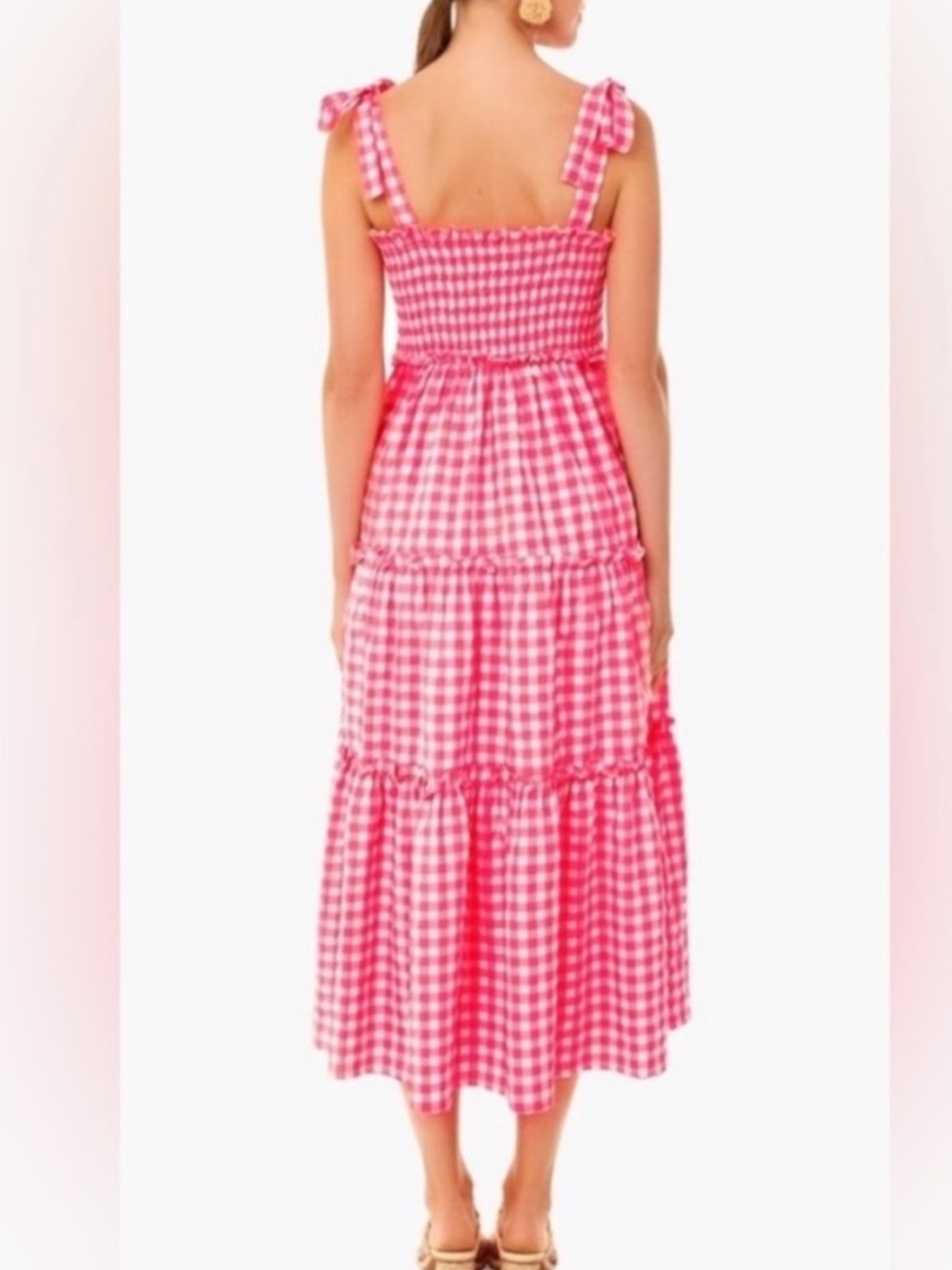 Tuckernuck Pomander Small Neon Pink Gingham Tiered Smocked Nellie Midi Dress - Picture 2 of 7
